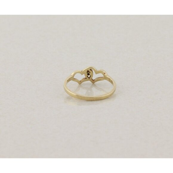 10k Yellow Gold Diamond Two Heart Ring Dainty Woman Teen Girl Size 5 1/4 - Picture 7 of 7